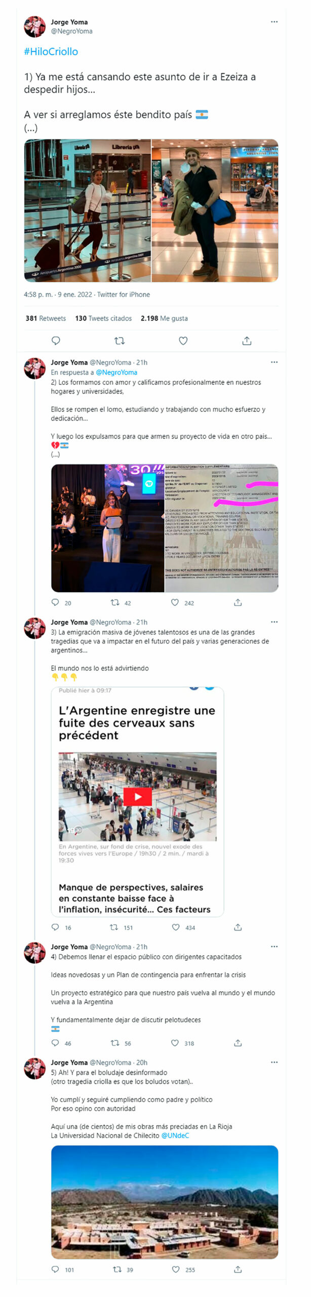 Hilo de Twitter de Jorge Yoma