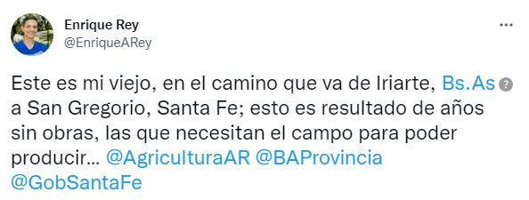 El tuit que publicó el hijo del productor rural afectado