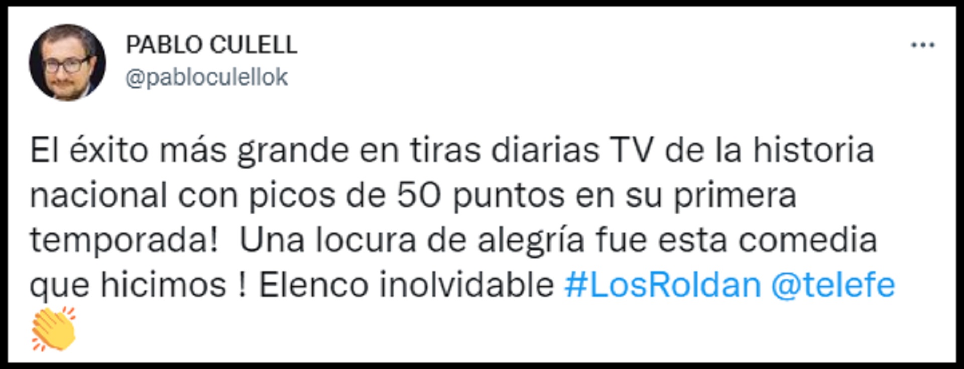 Pablo Culell, socio de Sebastián Ortega y productor artístico de la ficción, recordó el éxito de Los Roldán a través de un mensaje en su Twitter