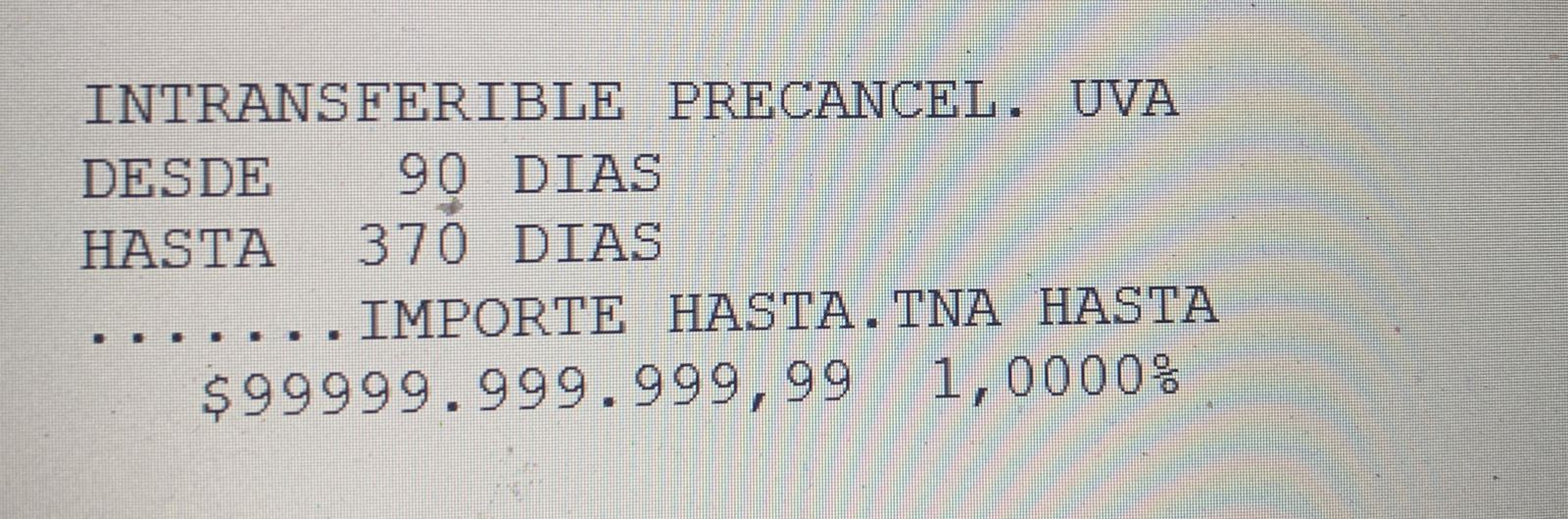 La tasa del plazo fijo precancelable UVA en el BN.